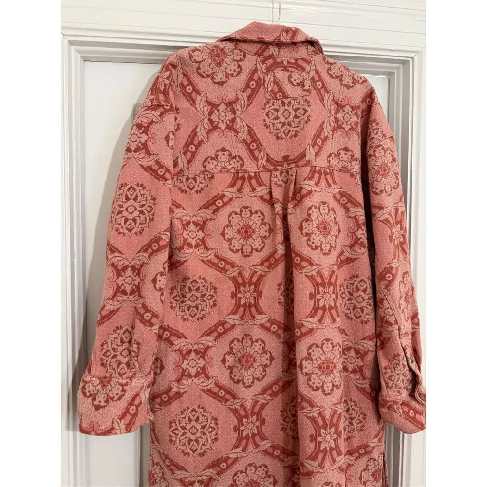 Free People Rose Pink Medallion Longline Jacket